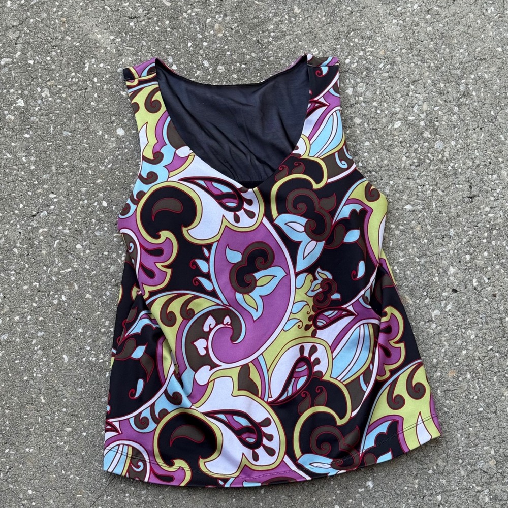 Vintage Paisley Print Sleeveless Tank Top Swim Whimsy Top Women Small Multicolor